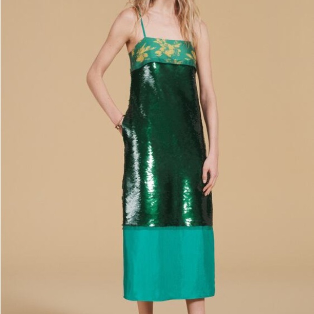 Green sequin midi dress